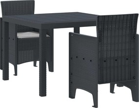 vidaXL Σέτ φαγητού για κήπο 3 τμχ. Ανθρακί Πολυπροπυλένιο