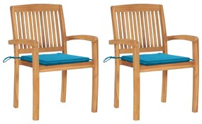3063256 vidaXL Καρέκλες Κήπου 2 τεμ. από Μασίφ Ξύλο Teak με Μπλε Μαξιλάρια Μπλε, 1 Τεμάχιο