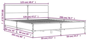 Πλαίσιο Κρεβατιού Καφέ Δρυς 120x200 εκ. Επεξ. Ξύλο &amp; Μέταλλο - Καφέ