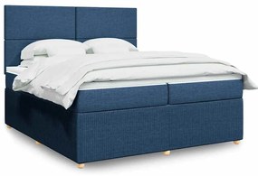 vidaXL Κρεβάτι Boxspring με Στρώμα Μπλε 200x200 εκ. Υφασμάτινο
