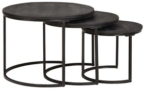 vidaXL Τραπεζάκια Καφέ Στερεών 3 pcs Μασίφ ξύλο μάνγκο και χάλυβας