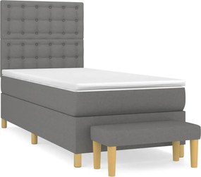 vidaXL Κρεβάτι Boxspring με Στρώμα Σκούρο Γκρι 90x200 εκ. Υφασμάτινο