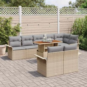 vidaXL Σετ Καναπέ Κήπου με αποθήκευση 9 pcs Μπεζ Πολυ ράταν