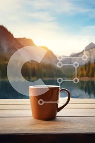 Σετ των 2 Intra Συλλεκτικό Ξύλινο Παζλ Plywood 4mm - Κούπα καφέ δίπλα στη λίμνη στο Sunrise Σε Ξύλινο Κουτί - Διαστάσεις: 10x10 cm – 25 κομμάτια