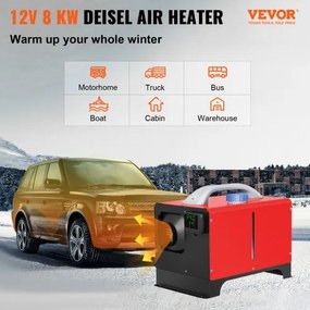 VEVOR Diesel Air Heater, 8KW Parking Heater, All in One 12V Truck Heater, One Outlet Hole, with Black LCD, Remote Control, Fast Heating Diesel Heater, For RV Truck, Boat, Bus, Car Trailer, Motorhomes