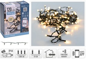 120 Φωτάκια LED - 12 Μέτρα + 5 Μέτρα σύνδεσης (AX8718500), Κανονική Διάταξη, με Bluetooth, 8 προγράμματα, Πράσινο καλώδιο PVC - Με Dimmer Και Έλεγχο μ
