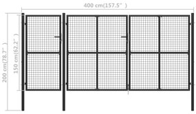 vidaXL Πόρτα Περίφραξης Κήπου Ανθρακί 400 x 150 εκ. Ατσάλινη
