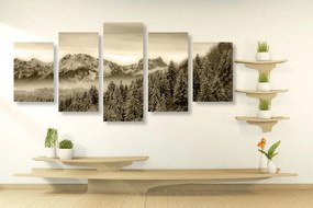 Εικόνα 5 μερών παγωμένα βουνά σε σχέδιο σέπια - 100x50