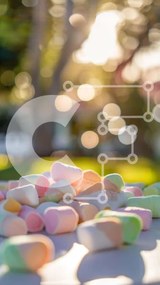 Intra Συλλεκτικό Ξύλινο Παζλ Plywood  4mm - Πολύχρωμα Marshmallows σε ένα τραπέζι με δέντρα Σε Ξύλινο Κουτί - Διαστάσεις: 10x10 cm – 25 κομμάτια