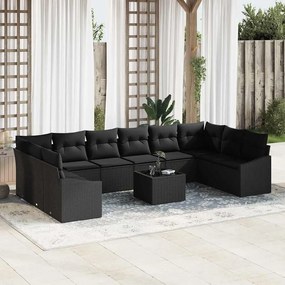 vidaXL Σετ Καναπέ με μαξιλάρι 11 pcs Μαύρο συνθετικό ρατάν