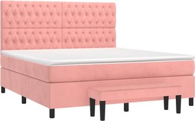 vidaXL Κρεβάτι Boxspring με Στρώμα Ροζ 180x200 εκ. Βελούδινο