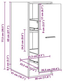 Συρταριέρα Γενικής Χρήσης Λευκή 30x41x77,5 εκ. Επεξ. Ξύλο - Λευκό