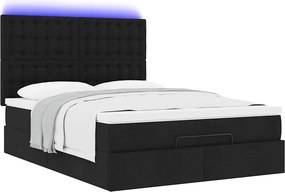 vidaXL Οθωμανικό κρεβάτι με στρώμα &amp; LEDs Μαύρο 140x200 cm Ύφασμα