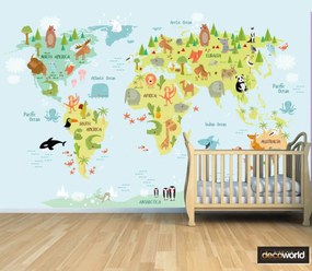 Παιδική ταπετσαρία τοίχου ετοίμων διαστάσεων χάρτης με ζώα 07752Q 100cm x 150cm