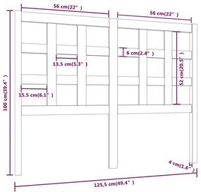 vidaXL Κεφαλάρι Κρεβατιού Μελί 125,5 x 4 x 100 εκ. Μασίφ Ξύλο Πεύκου