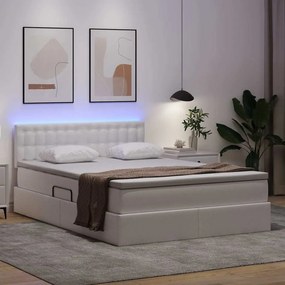 vidaXL Κρεβάτι με αποθηκευτικό χώρο και LED Καθαρό Λευκό 140 x 190 cm