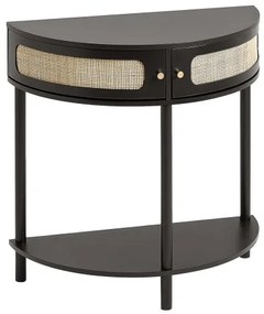 VEVOR Half-moon Rattan Console Table 2 Storage Drawers Rattan Sliding Door Black