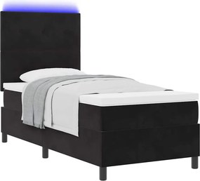 vidaXL LED Κρεβάτι με βάθρο με κεφαλάρι Μαύρο 80 x 200 cm Βελούδο
