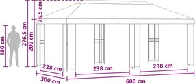 vidaXL Κήπος Γκαζebo 6 x 3 m Κρεμ Πολυεστέρας και Χάλυβας 190