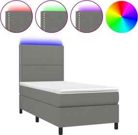 vidaXL Κρεβάτι Boxspring με Στρώμα &amp; LED Σκ.Γκρι 90x190 εκ. Υφασμάτινο