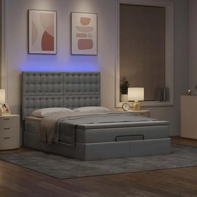vidaXL Οθωμανικό κρεβάτι με στρώμα &amp; LEDs Ανοιχτό γκρι ύφασμα