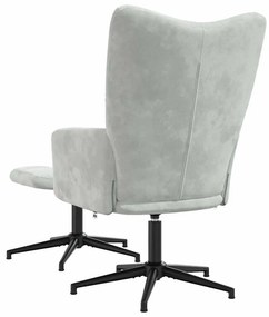 vidaXL Πολυθρόνα Relax Ανοιχτό Γκρι Βελούδινη με Σκαμπό
