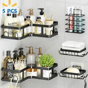 Επιτοίχια ράφια μπάνιου σε σετ 5Χ - 2155 - 170141 - Black