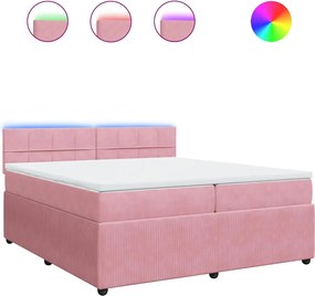 vidaXL Κρεβάτι Boxspring με Στρώμα Ροζ 200x200 εκ. Βελούδινο
