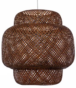 01658 GloboStar®  MALDIVES 01658 Boho Κρεμαστό Φωτιστικό Πλέγμα Μονόφωτο 1 x E27 IP20 Καφέ Ξύλο - Μ56 x Π56 x Υ54cm
