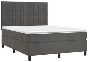 Κρεβάτι Boxspring με Στρώμα Σκούρο Γκρι 140x190 εκ. Βελούδινο - Γκρι