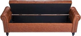 VEVOR Button-Tufted Storage Ottoman Bench Rolled Arm PU Leather Wood Legs Brown