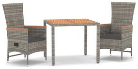 vidaXL Σετ Τραπεζαρίας Κήπου 3 τεμ. Γκρι Συνθ. Ρατάν με Μαξιλάρια