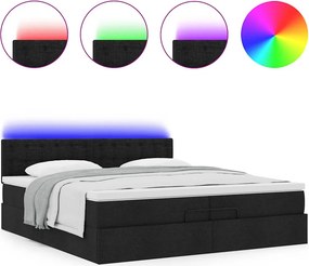 vidaXL Οθωμανικό κρεβάτι με στρώματα &amp; LEDs Μαύρο 200x200cm ύφασμα