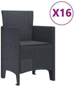 vidaXL Σετ τραπεζαρίας κήπου 17 τεμαχίων με μαξιλάρια Ανθρακί Σινθετικό ρατάν