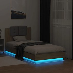 Πλαίσιο Κρεβατιού με Κεφαλάρι/LED Sonoma δρυς 90x190 εκ. - Καφέ