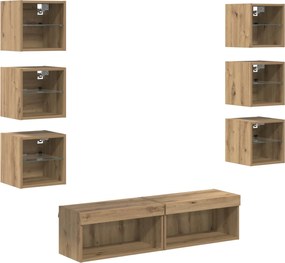 vidaXL Ντουλάπι TV 8 pcs Artisan Oak Γυαλί