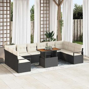 vidaXL Σετ Καναπέ Κήπου 11 pcs Μαύρο, Κρέμα 100 x 55 x 73 εκ