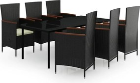 vidaXL Σετ Τραπεζαρίας Κήπου 7 Τεμαχίων Μαύρο με Μαξιλάρια
