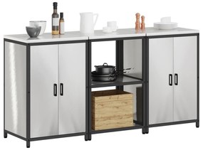 vidaXL Σετ Αποθήκευσης Κουζίνας με ράφι 3 pcs Ασημί 180 x 50 x 92 εκ.