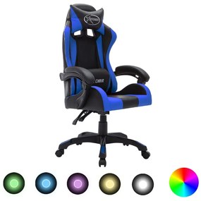 Καρέκλα Racing με Φωτισμό RGB LED Μπλε/Μαύρο Συνθετικό Δέρμα - Μπλε