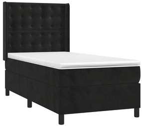 vidaXL Κρεβάτι Boxspring με Στρώμα &amp; LED Μαύρο 80x200 εκ. Βελούδινο