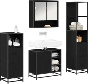 vidaXL Σετ Επίπλων Μπάνιου με ράφι 4 pcs Μαύρη Οξυά Επεξεργασμένο ξύλο