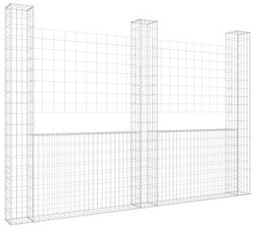 Συρματοκιβώτια σε U Σχήμα με 3 Στύλους 260x20x200 εκ Σιδερένιο - Ασήμι