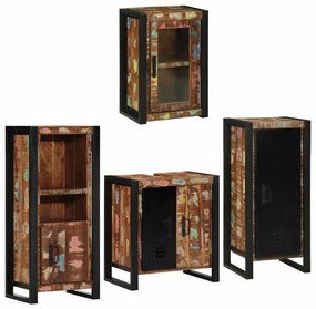 vidaXL Σετ Επίπλων Μπάνιου 4 pcs Πολύχρωμο Στερεό ανακτημένο ξύλο
