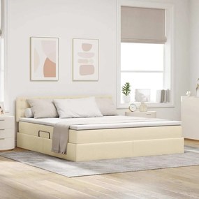 vidaXL LED Κρεβάτι αποθήκευσης με στρώμα Κρέμ 180 x 200 cm Ύφασμα