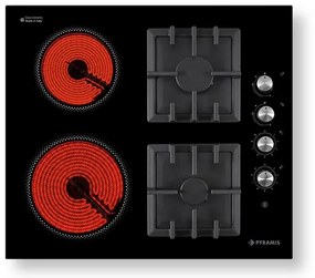 Hob Ceramic &amp; Gas Pyramis (2+2) Cast Iron 59.3x52x5 εκ.