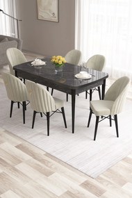 Extendable Dining Table &amp; Chairs Set (7 Pieces) Roz - Black Marble, Cream Black Marble
Cream