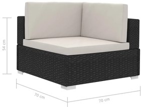 Γωνιακά Καθίσματα Τμηματικά 2 τεμ Μαύρα Συνθ. Ρατάν + Μαξιλάρια - Μαύρο