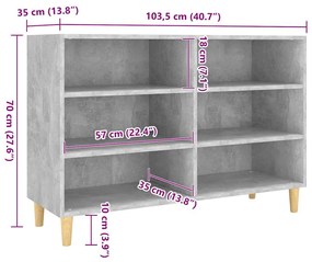 vidaXL Ραφιέρα Γκρι Σκυροδέματος 103,5 x 35 x 70 εκ. από Επεξεργ. Ξύλο