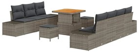 vidaXL Σετ Καναπέ Κήπου με μαξιλάρι 10 pcs Γκρι Πολυ ράταν